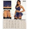 imageRSLOVE Lingerie Sets for Women Sexy  Lingerie for Women Lace Bra and Panty 3 Piece With Garter Belt Mesh Mini SkirtNavy Blue
