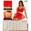 imageRSLOVE Lingerie Sets for Women Sexy  Lingerie for Women Lace Bra and Panty 3 Piece With Garter Belt Mesh Mini SkirtRed