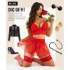 imageRSLOVE Lingerie Sets for Women Sexy  Lingerie for Women Lace Bra and Panty 3 Piece With Garter Belt Mesh Mini SkirtRed