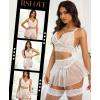imageRSLOVE Lingerie Sets for Women Sexy  Lingerie for Women Lace Bra and Panty 3 Piece With Garter Belt Mesh Mini SkirtWhite