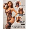 imageRSLOVE Womens Lingerie Set Sexy  Lace Bodysuit Garter Teddy Lingerie Deep V with Wrist Band 3 Piece MeshBlack