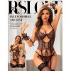 imageRSLOVE Womens Lingerie Set Sexy  Lace Bodysuit Garter Teddy Lingerie Deep V with Wrist Band 3 Piece MeshBlack