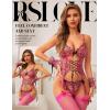 imageRSLOVE Womens Lingerie Set Sexy  Lace Bodysuit Garter Teddy Lingerie Deep V with Wrist Band 3 Piece MeshRed Rose