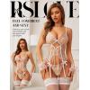 imageRSLOVE Womens Lingerie Set Sexy  Lace Bodysuit Garter Teddy Lingerie Deep V with Wrist Band 3 Piece MeshWhite
