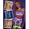 imageRSLOVE Womens Sexy Lingerie Set with Garter Belt Underwire Floral Embroidered 3 Piece Bra and Panty Sets Lace BabydollNeon Green