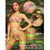 imageRSLOVE Womens Sexy Lingerie Set with Garter Belt Underwire Floral Embroidered 3 Piece Bra and Panty Sets Lace BabydollNeon Green