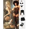 imageRSLOVE Women Fishnet Bodystocking Attached Stockings Sexy Lingerie Crotchless Bodysuit One Piece Babydoll One SizeBlack