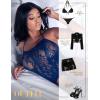 imageRSLOVE Women Fishnet Bodystocking Attached Stockings Sexy Lingerie Crotchless Bodysuit One Piece Babydoll One SizeBlue