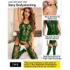 imageRSLOVE Women Fishnet Bodystocking Attached Stockings Sexy Lingerie Crotchless Bodysuit One Piece Babydoll One SizeDark Green