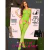 imageRSLOVE Women Fishnet Bodystocking Attached Stockings Sexy Lingerie Crotchless Bodysuit One Piece Babydoll One SizeFluorescence Green