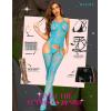 imageRSLOVE Women Fishnet Bodystocking Attached Stockings Sexy Lingerie Crotchless Bodysuit One Piece Babydoll One SizeLight Blue