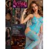 imageRSLOVE Women Fishnet Bodystocking Attached Stockings Sexy Lingerie Crotchless Bodysuit One Piece Babydoll One SizeLight Blue