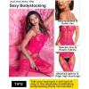 imageRSLOVE Women Fishnet Bodystocking Attached Stockings Sexy Lingerie Crotchless Bodysuit One Piece Babydoll One SizePink