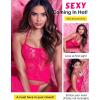imageRSLOVE Women Fishnet Bodystocking Attached Stockings Sexy Lingerie Crotchless Bodysuit One Piece Babydoll One SizePink