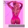 imageRSLOVE Women Fishnet Bodystocking Attached Stockings Sexy Lingerie Crotchless Bodysuit One Piece Babydoll One SizePink