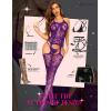 imageRSLOVE Women Fishnet Bodystocking Attached Stockings Sexy Lingerie Crotchless Bodysuit One Piece Babydoll One SizePurple