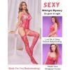 imageRSLOVE Women Fishnet Bodystocking Attached Stockings Sexy Lingerie Crotchless Bodysuit One Piece Babydoll One SizeRose Red