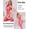 imageRSLOVE Women Fishnet Bodystocking Attached Stockings Sexy Lingerie Crotchless Bodysuit One Piece Babydoll One SizeRose Red