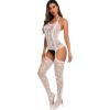 imageRSLOVE Women Fishnet Bodystocking Attached Stockings Sexy Lingerie Crotchless Bodysuit One Piece Babydoll One SizeWhite