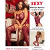 imageRSLOVE Women Fishnet Bodystocking Attached Stockings Sexy Lingerie Crotchless Bodysuit One Piece Babydoll One SizeWine Red