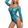 imageRSLOVE Women Lingerie Fishnet Bodysuit Sparkle Rhinestone Sexy Mesh Teddy LingerieBlue Green