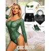 imageRSLOVE Women Lingerie Fishnet Bodysuit Sparkle Rhinestone Sexy Mesh Teddy LingerieDark Green