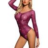 imageRSLOVE Women Lingerie Fishnet Bodysuit Sparkle Rhinestone Sexy Mesh Teddy LingerieGrape Purple