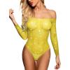 imageRSLOVE Women Lingerie Fishnet Bodysuit Sparkle Rhinestone Sexy Mesh Teddy LingerieLemon Yellow