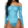 imageRSLOVE Women Lingerie Fishnet Bodysuit Sparkle Rhinestone Sexy Mesh Teddy LingerieLight Blue