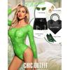 imageRSLOVE Women Lingerie Fishnet Bodysuit Sparkle Rhinestone Sexy Mesh Teddy LingerieLight Green
