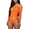 imageRSLOVE Women Lingerie Fishnet Bodysuit Sparkle Rhinestone Sexy Mesh Teddy LingerieOrange