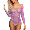 imageRSLOVE Women Lingerie Fishnet Bodysuit Sparkle Rhinestone Sexy Mesh Teddy LingeriePurple