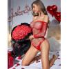 imageRSLOVE Women Lingerie Fishnet Bodysuit Sparkle Rhinestone Sexy Mesh Teddy LingerieRed