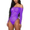 imageRSLOVE Women Lingerie Fishnet Bodysuit Sparkle Rhinestone Sexy Mesh Teddy LingerieViolets