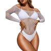 imageRSLOVE Women Lingerie Fishnet Bodysuit Sparkle Rhinestone Sexy Mesh Teddy LingerieWhite