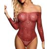 imageRSLOVE Women Lingerie Fishnet Bodysuit Sparkle Rhinestone Sexy Mesh Teddy LingerieWine Red