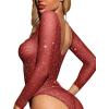 imageRSLOVE Women Lingerie Fishnet Bodysuit Sparkle Rhinestone Sexy Mesh Teddy LingerieWine Red