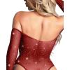 imageRSLOVE Women Lingerie Fishnet Bodysuit Sparkle Rhinestone Sexy Mesh Teddy LingerieWine Red