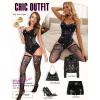 imageRSLOVE Women Lingerie Fishnet Teddy Bodysuit Sparkle Rhinestone Mesh Lingerie with Thigh High StockingsBlack