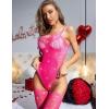 imageRSLOVE Women Lingerie Fishnet Teddy Bodysuit Sparkle Rhinestone Mesh Lingerie with Thigh High StockingsPink