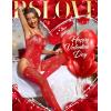 imageRSLOVE Women Lingerie Fishnet Teddy Bodysuit Sparkle Rhinestone Mesh Lingerie with Thigh High StockingsRed