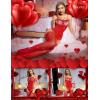 imageRSLOVE Women Lingerie Fishnet Teddy Bodysuit Sparkle Rhinestone Mesh Lingerie with Thigh High StockingsRed