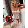 imageRSLOVE Women Lingerie Fishnet Teddy Bodysuit Sparkle Rhinestone Mesh Lingerie with Thigh High StockingsWhite