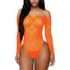 imageRSLOVE Women Lingerie Fishnet Bodysuit Sparkle Rhinestone Sexy Mesh Teddy LingerieOrange