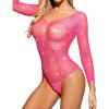 imageRSLOVE Women Lingerie Fishnet Bodysuit Sparkle Rhinestone Sexy Mesh Teddy LingeriePink