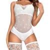 imageRSLOVE Women Lingerie Fishnet Teddy Bodysuit Sparkle Rhinestone Mesh Lingerie with Thigh High StockingsWhite