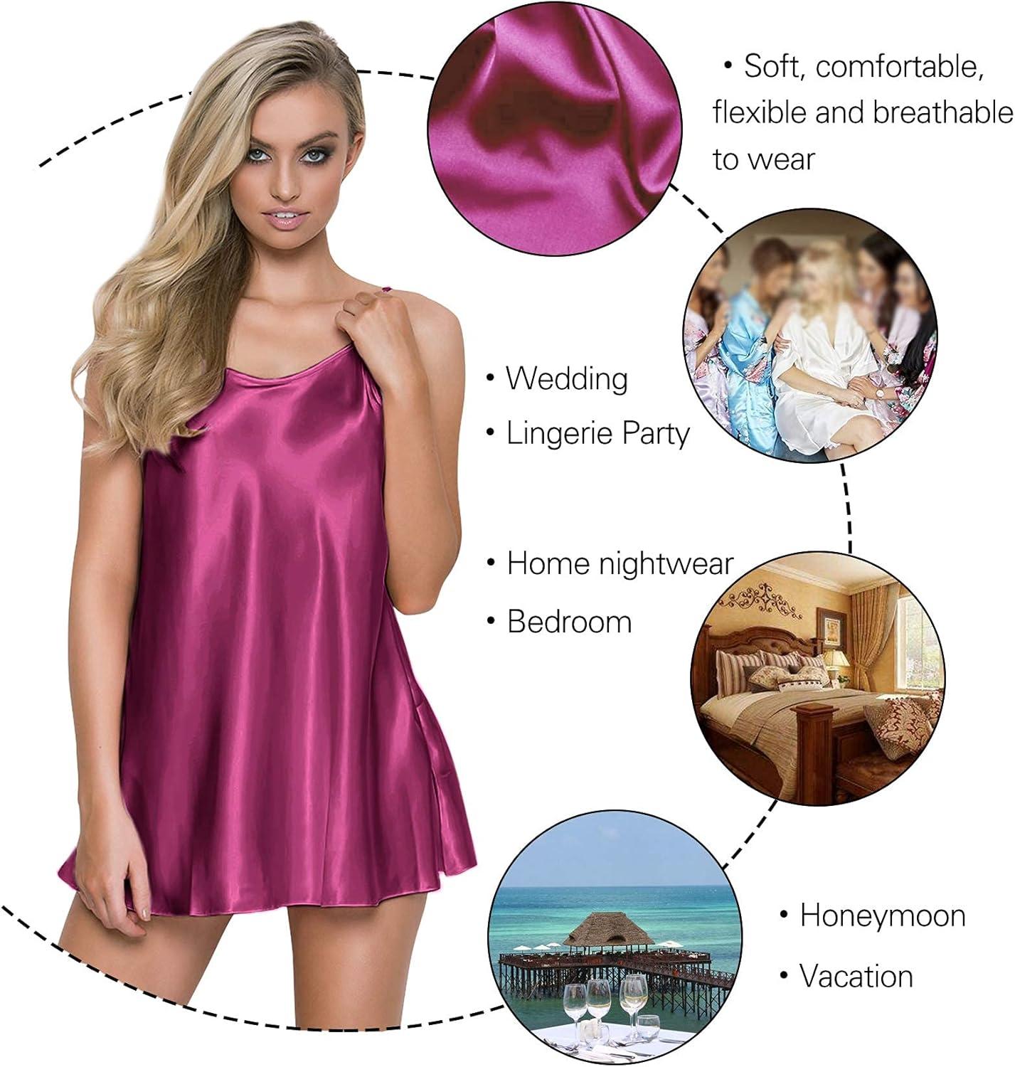 imageRSLOVE Satin Lingerie for Women Chemises Nightgown Sexy Sleepwear Mini Slip Short Silk NightwearPurple