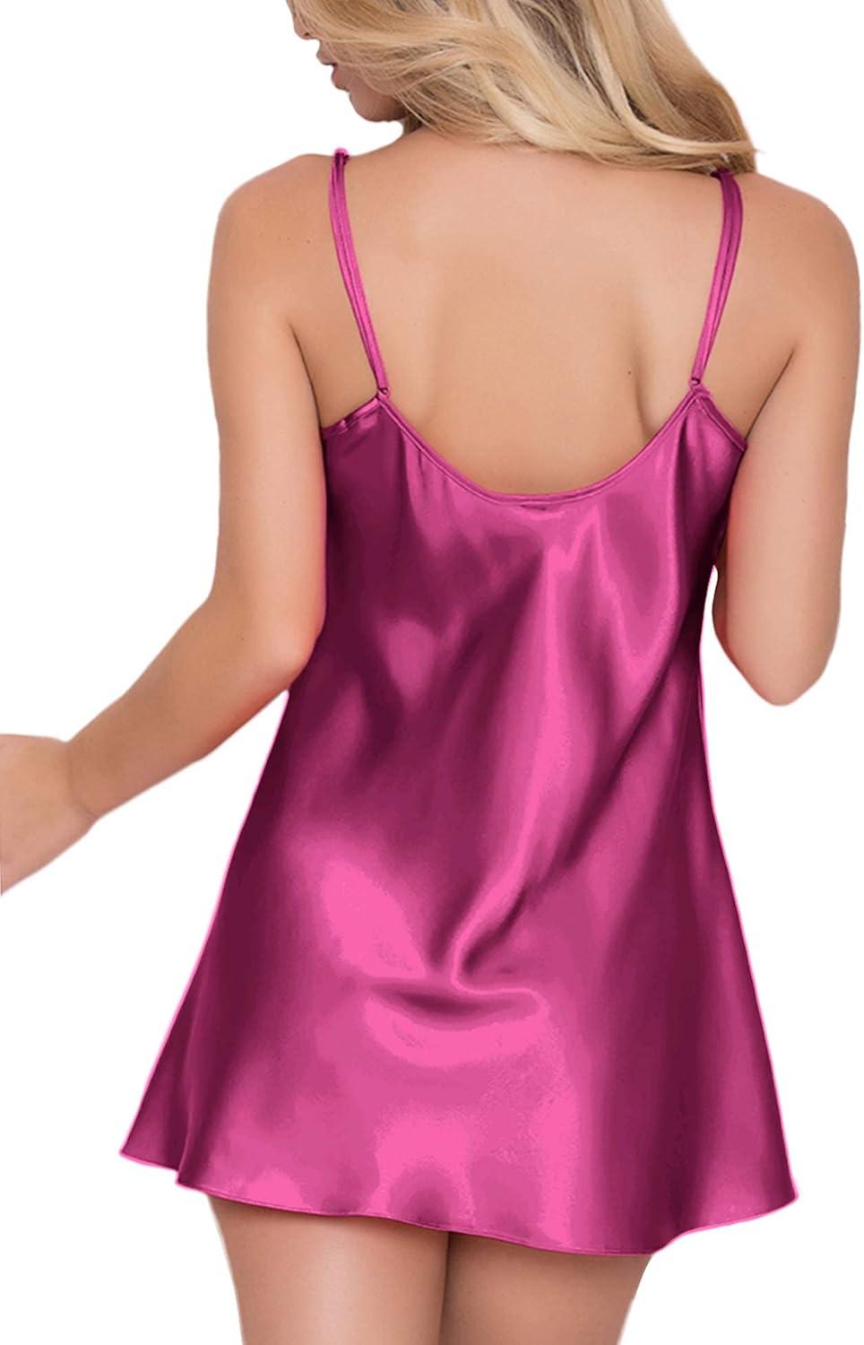 imageRSLOVE Satin Lingerie for Women Chemises Nightgown Sexy Sleepwear Mini Slip Short Silk NightwearPurple