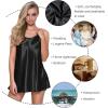 imageRSLOVE Satin Lingerie for Women Chemises Nightgown Sexy Sleepwear Mini Slip Short Silk NightwearBlack