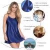 imageRSLOVE Satin Lingerie for Women Chemises Nightgown Sexy Sleepwear Mini Slip Short Silk NightwearBlue